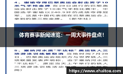 体育赛事新闻速览：一周大事件盘点！